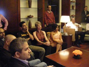 Attentively being educated on the finer points of whisky appreciation!