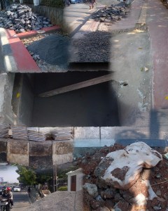 Collage of chaos - sand, bricks, holes...